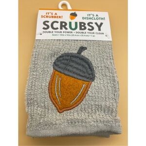 Scrubsy Tan Dishcloth with Acorn Design, NWT